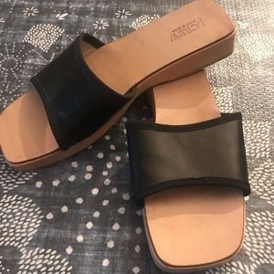 J Crew Italian black leather slides